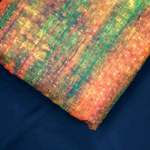 Mehek Abstract Print of Orangel & Green Cotton Fabric with Sequins