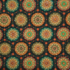 Mehek Mandala Circle Print on Black Fabric with Sequins