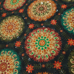 Mehek Mandala Circle Print on Black Fabric with Sequins