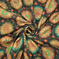 Mehek Mandala Circle Print on Black Fabric with Sequins