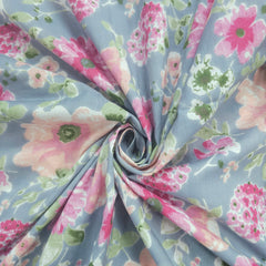 Nazneen Digital Floral Print on Light Powder Blue Cotton Fabric