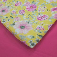 Nazneen Digital Floral Print on Lemon Yellow Cotton Fabric