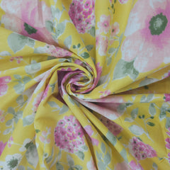 Nazneen Digital Floral Print on Lemon Yellow Cotton Fabric