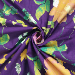 Nazneen Digital Floral Print on Dark Purple Cotton Fabric