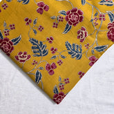 Digitally Printed Mustard Yellow Cotton Fabric with Contrast Floral Design