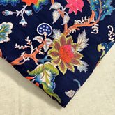 Digitally Printed Navy Blue Cotton Fabric with Contrast Floral Design