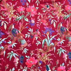 Digitally Printed Maroon Cotton Fabric with Contrast Floral Design