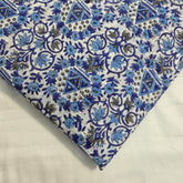 Digitally Printed Blue Geometric & Florals on Off-white Mal Cotton Fabric