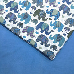 Gajraj Digitally Printed Blue Cotton Fabric with Elephant Motifs