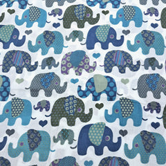 Gajraj Digitally Printed Blue Cotton Fabric with Elephant Motifs