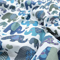 Gajraj Digitally Printed Blue Cotton Fabric with Elephant Motifs