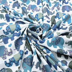 Gajraj Digitally Printed Blue Cotton Fabric with Elephant Motifs