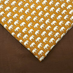 Gajraj Digitally Printed Carrot Orange Cotton Fabric with Elephant Motifs