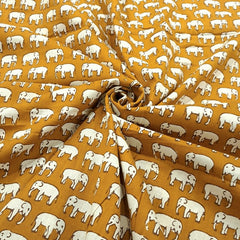Gajraj Digitally Printed Carrot Orange Cotton Fabric with Elephant Motifs