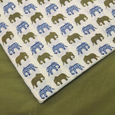 Gajraj Digitally Printed Cream Cotton Fabric with Elephant Motifs