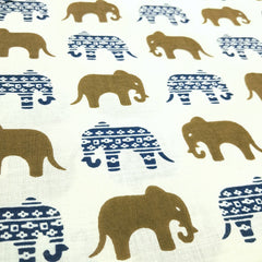 Gajraj Digitally Printed Cream Cotton Fabric with Elephant Motifs