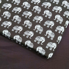 Gajraj Digitally Printed Umber Cotton Fabric with Elephant Motifs