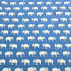 Gajraj Digitally Printed Powder Blue Cotton Fabric with Elephant Motifs