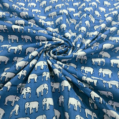 Gajraj Digitally Printed Powder Blue Cotton Fabric with Elephant Motifs