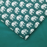 Gajraj Digitally Printed Cotton Fabric with Sea Green Elephant Motifs