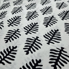 Warli - Digitally Printed Cotton Fabric with Fern motif on White Base