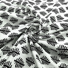 Warli - Digitally Printed Cotton Fabric with Fern motif on White Base