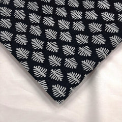 Warli - Digitally Printed Cotton Fabric with Fern motif on Black Base