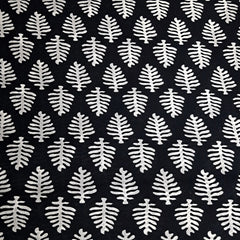 Warli - Digitally Printed Cotton Fabric with Fern motif on Black Base