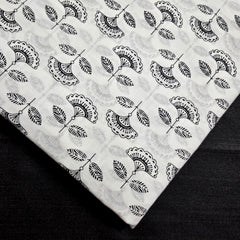 Warli - Digitally Printed Cotton Fabric with Floral motif on White Base
