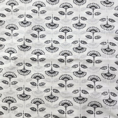 Warli - Digitally Printed Cotton Fabric with Floral motif on White Base