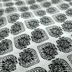 Warli - Digitally Printed Cotton Fabric with Floral motif on White Base