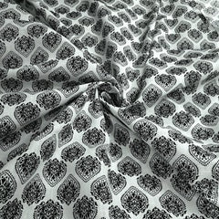 Warli - Digitally Printed Cotton Fabric with Floral motif on White Base