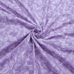 Digitally Printed White Floral Veils Mal Cotton Fabric on Lilac Base