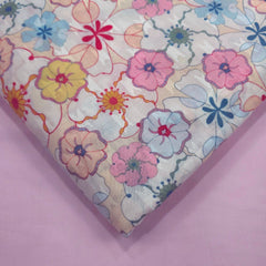 Digitally Printed Multicolor Floral Mal Cotton Fabric on white Base