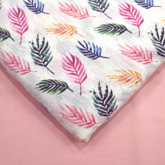 Digitally Printed Multicolor Fern Motif Mal Cotton Fabric on white Base