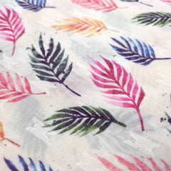 Digitally Printed Multicolor Fern Motif Mal Cotton Fabric on white Base
