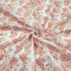 Digitally Printed Multicolor Floral Mal Cotton Fabric on white Base
