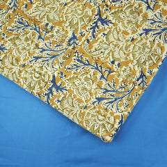 Chitralipi Kalamkari on Mustard Yellow Cotton Base with Floral and Vine Pattern