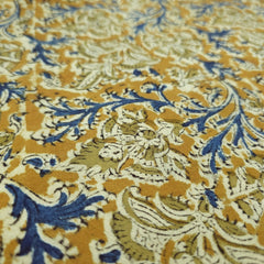 Chitralipi Kalamkari on Mustard Yellow Cotton Base with Floral and Vine Pattern