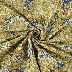 Chitralipi Kalamkari on Mustard Yellow Cotton Base with Floral and Vine Pattern