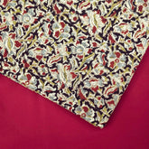 Chitralipi Kalamkari on Black Cotton Base with Floral Pattern Base