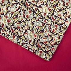Chitralipi Kalamkari on Black Cotton Base with Floral Pattern Base