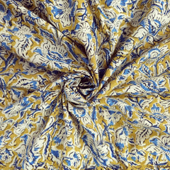 Chitralipi Kalamkari on Mustard Cotton Base with Floral Pattern