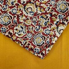 Chitralipi Kalamkari on Deep Red Cotton Base with Intricate Floral Pattern