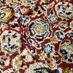 Chitralipi Kalamkari on Deep Red Cotton Base with Intricate Floral Pattern