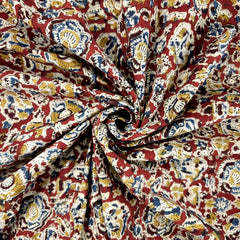 Chitralipi Kalamkari on Deep Red Cotton Base with Intricate Floral Pattern