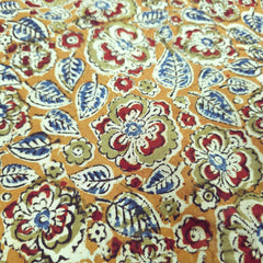 Chitralipi Kalamkari on Deep Musatard Yellow Cotton Base with Floral Pattern