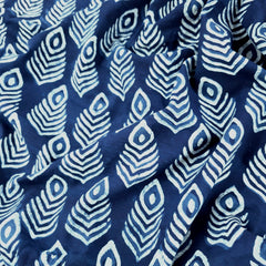Neelgarhi Indigo Blue Cotton Base with Peacock Feather Motif