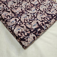 Chitralipi Kalamkari on Dark Brown Cotton Base with Floral Pattern