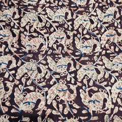 Chitralipi Kalamkari on Dark Brown Cotton Base with Floral Pattern